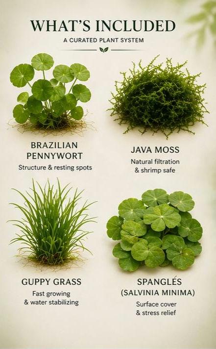 Betta Bliss Canopy Edition | Live Aquarium Plants Bundle | Frogbit, Salvinia, Guppy Grass, Java Moss | Betta Tank Plants | Floating Plants