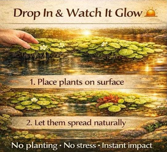 Golden hourGolden Hour Pennywort Pack – Floating Pond Plants – Brazilian Pennywort, Red Ludwigia & Frogbit – Colorful Water Garden Plants